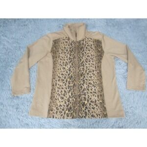 Three Hearts Jacket Womens Large Brown Animal Print Casual Full Zip Up